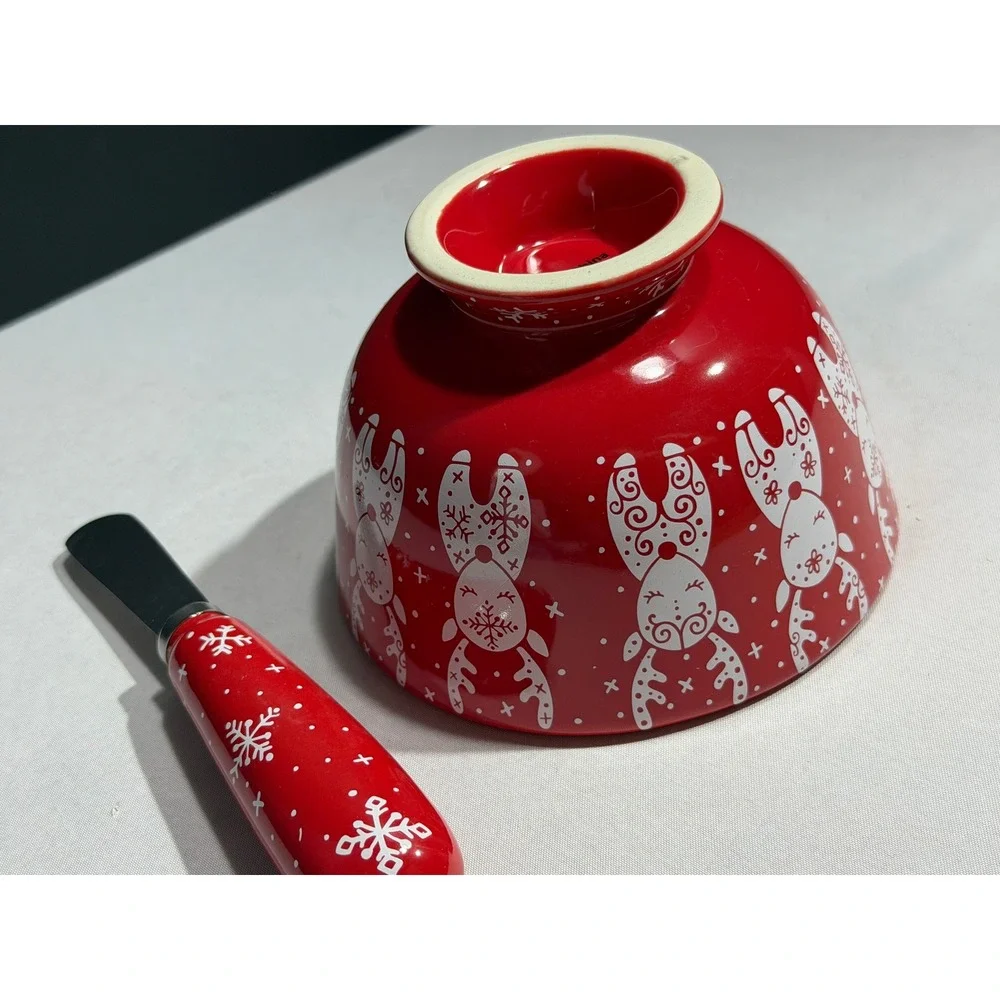 Temp-tations by Tara Red Reindeer Snowflake Dip Bowl and Spreader Set with Box